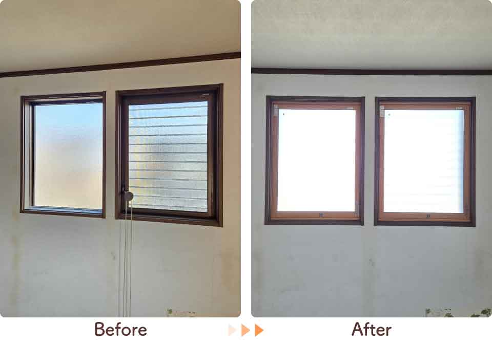 福岡県小郡市Y様明かり窓FIX内窓リフォームビフォーアフター