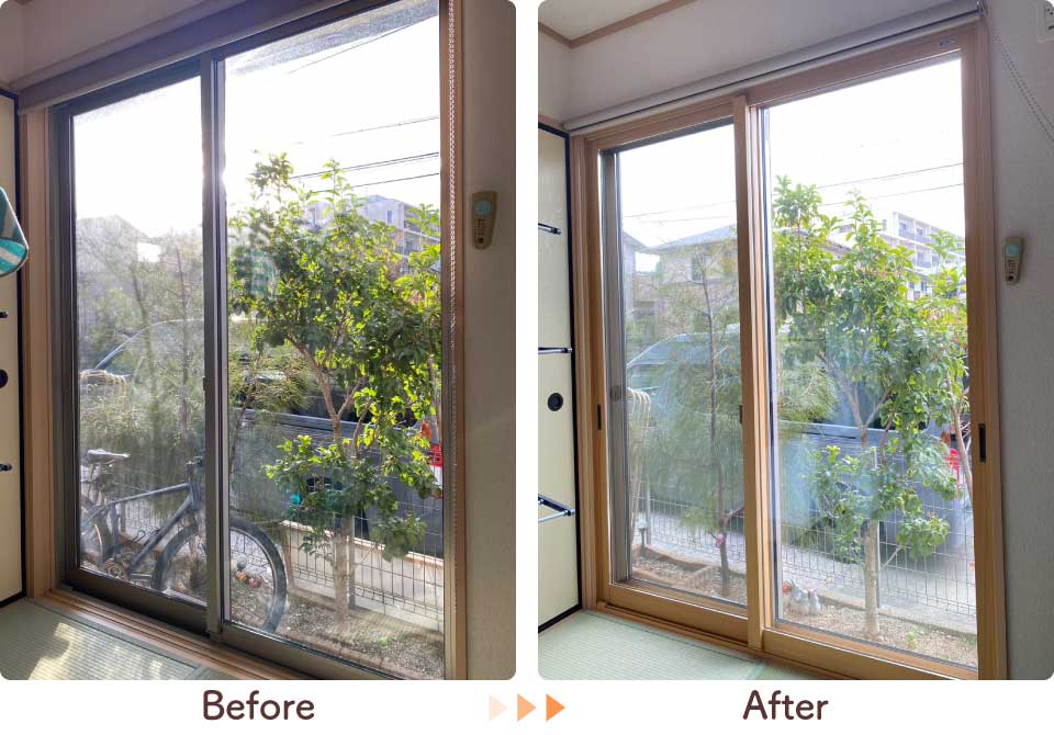 福岡県福岡市南区N様和室掃き出し窓内窓リフォームビフォーアフター
