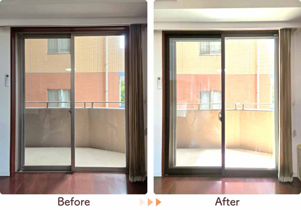 福岡県福岡市早良区K様内窓リフォームリビング掃き出し窓（2枚建）ビフォーアフター